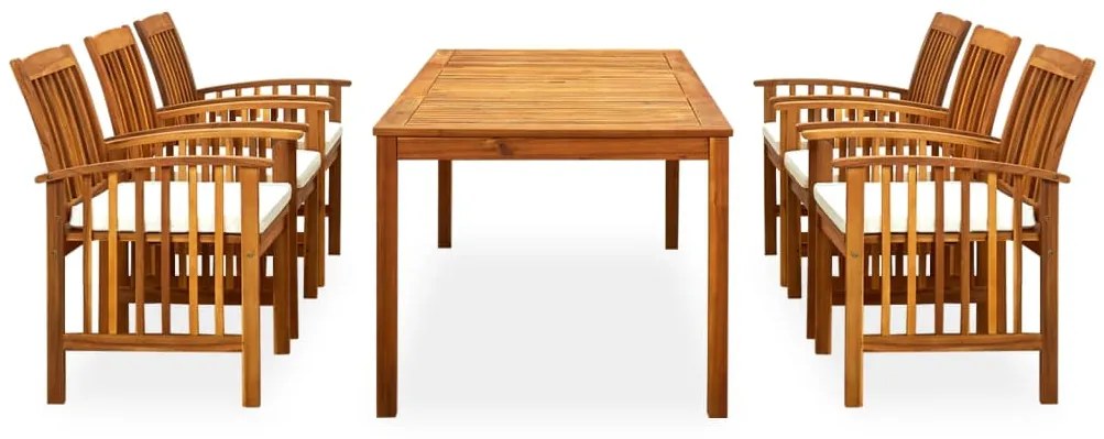 7 pcs conjunto de jantar p/ jardim c/ almofadões acácia maciça