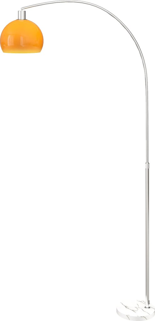 Candeeiro de chão em forma de arco com interruptor de pé, em mármore, metal e plástico, 26x90x180 cm, branco e laranja