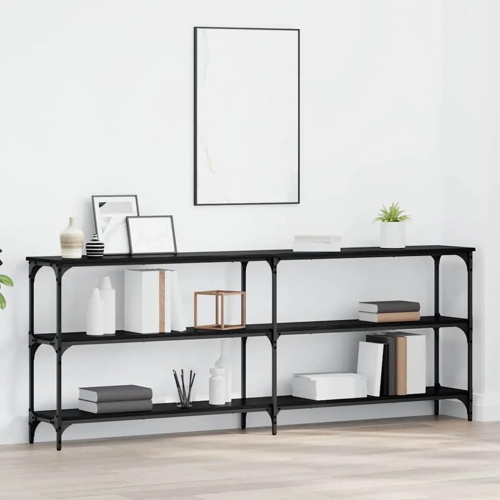 vidaXL Mesa Console com prateleira Carvalho preto 200 x 29 x 75 cm