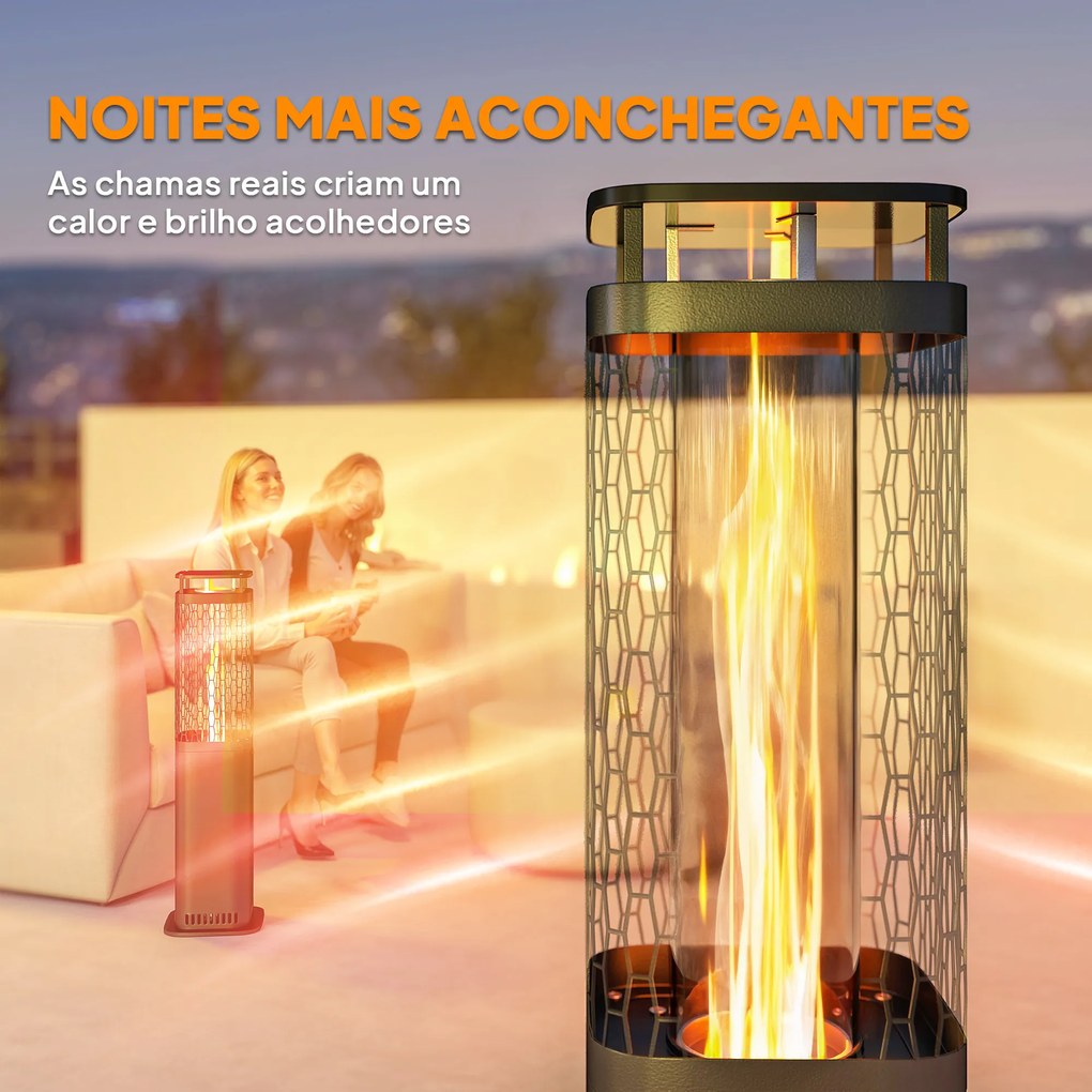 Aquecedor de Pellets 6.86 KW com Tubo de Vidro Base Antiderrapante e Grelha Metálica Aquecedor de Pellets sem Fumo 26x26x95 cm Preto