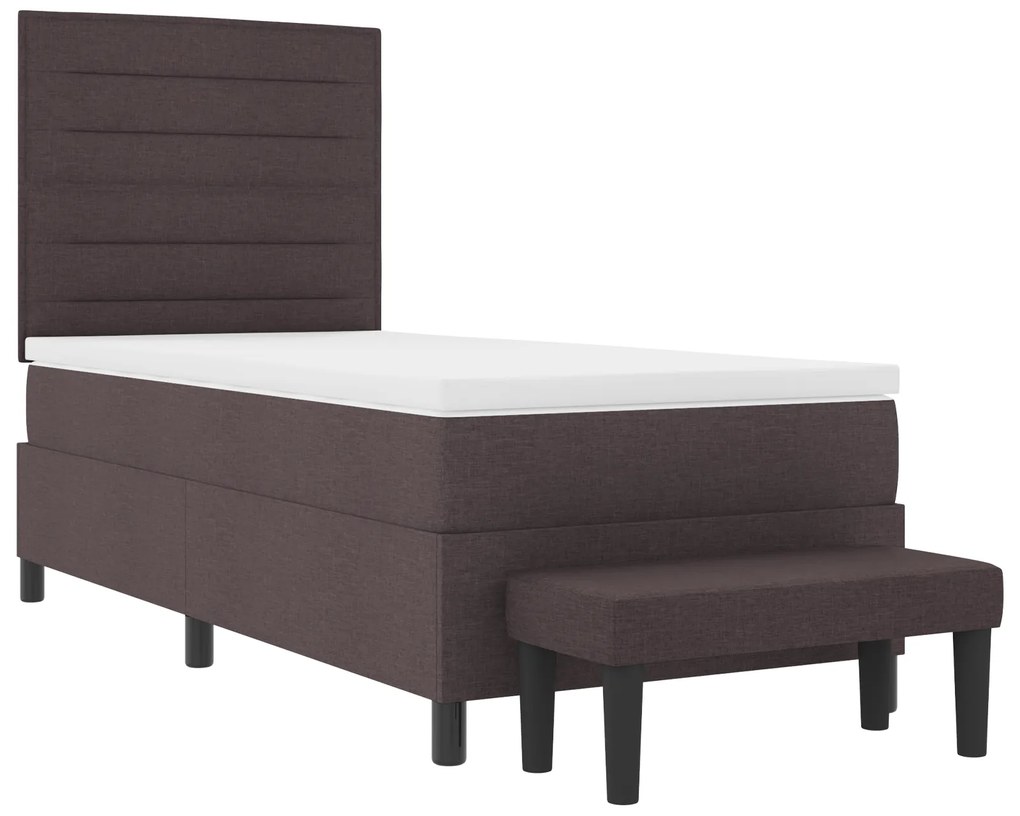 Cama Box Spring com Colchão e Banco Castanho Escuro 80x200 cm Tecido
