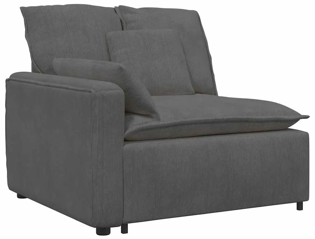 Sofá modular com pufes e almofadas cinzento-escuro