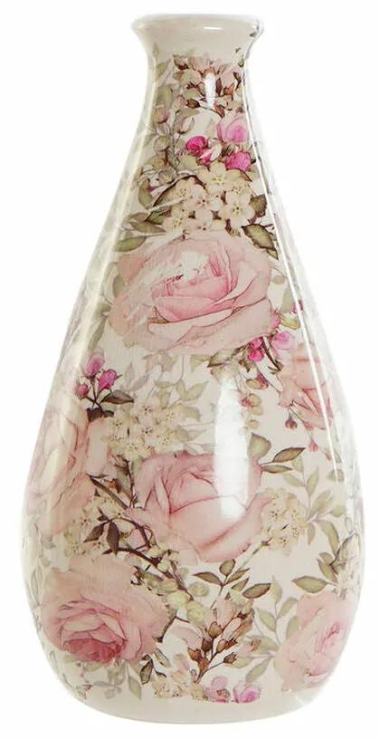 Vaso DKD Home Decor Cerâmica Cor de Rosa Branco Shabby Chic (13 x 13 x 26 cm)