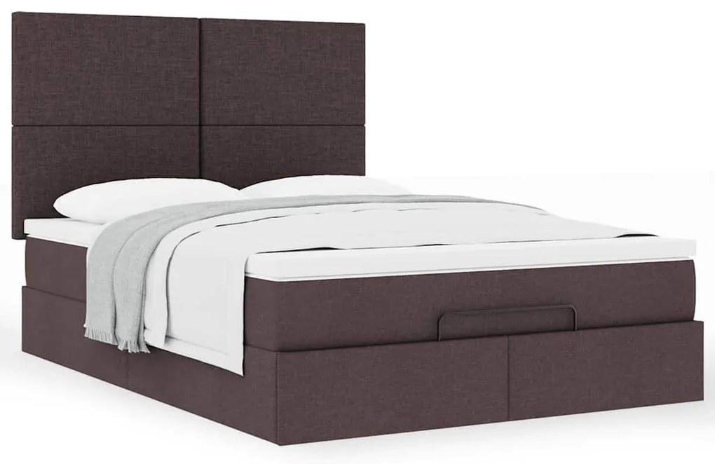 Estrutura cama otomana colchão 140x200cm tecido castanho escuro