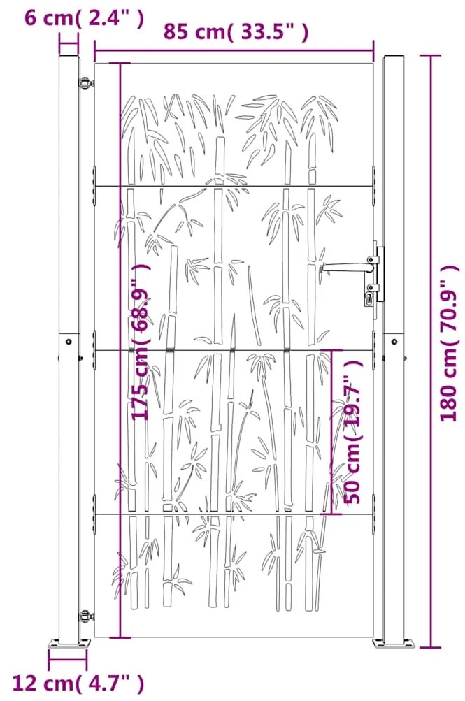 Portão de jardim 105x180 cm aço corten design bambu