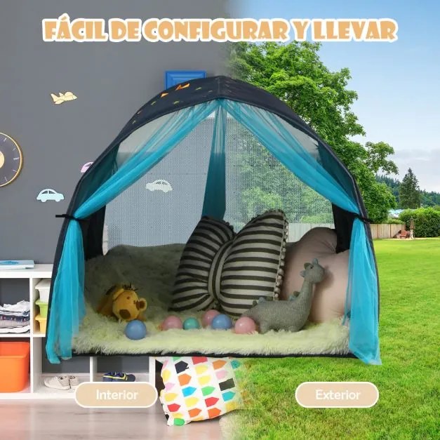 Tenda para crianças Túnel de jogo Tenda de jogo portátil Pop Up Playhouse com cortina dupla Saco de transporte 144 x 102 x 82 cm Azul
