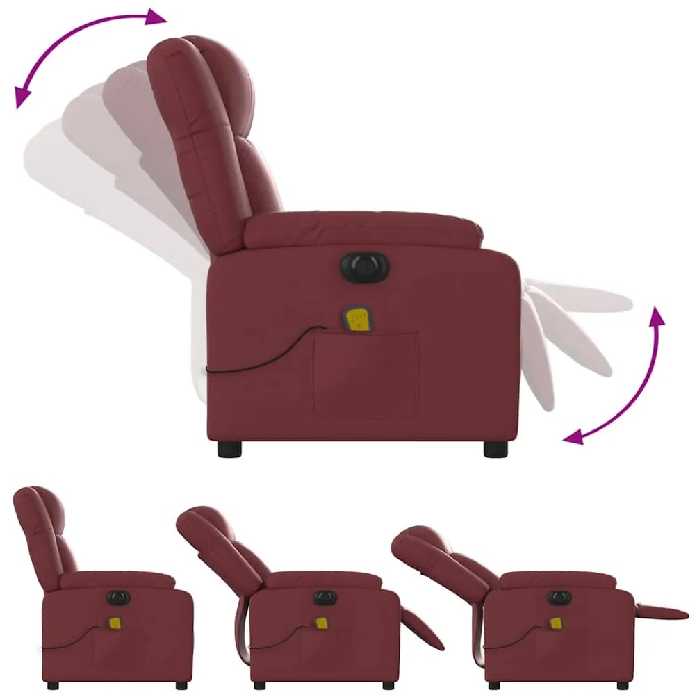 Poltrona massagens reclin. elétrica couro artif. vermelho-tinto