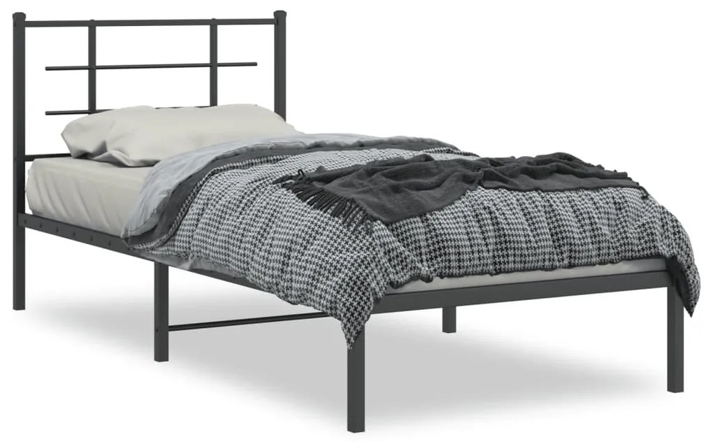 vidaXL Estrutura de cama com cabeceira 90x200 cm metal preto