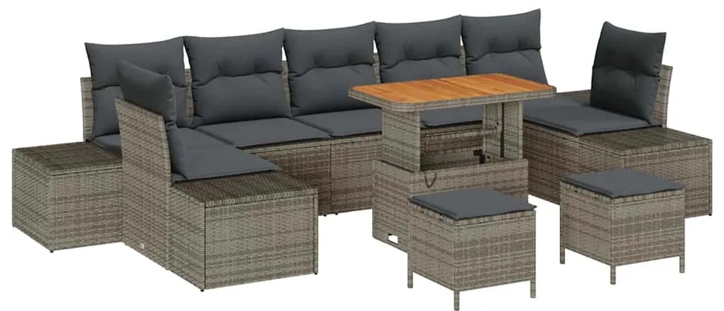 Conjunto de Sofá de Jardim vidaXL de 10 Peças com Almofadas Cinzento P