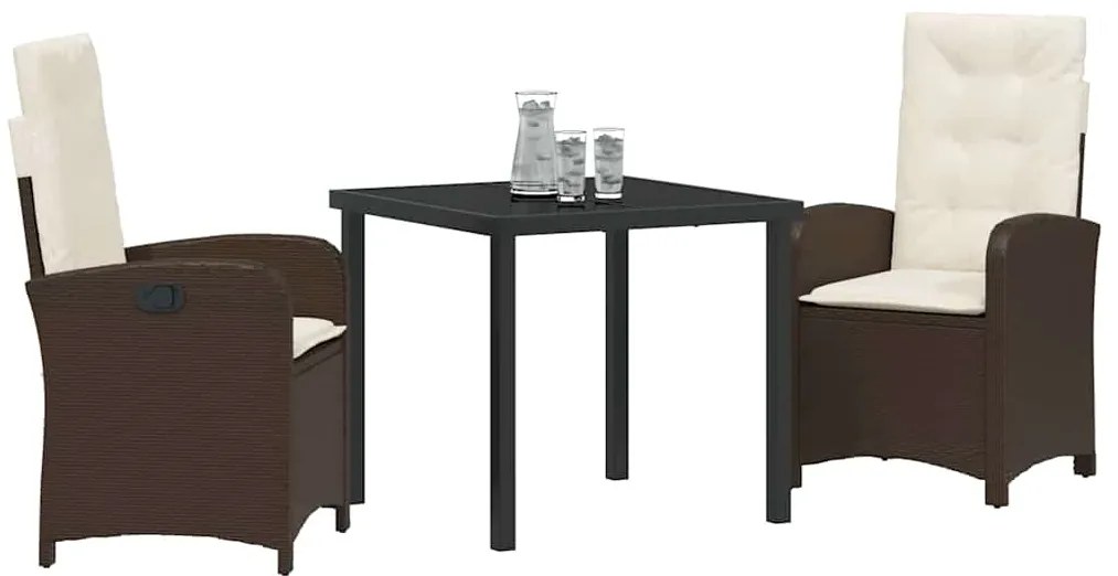 Conjunto de Jantar de Jardim de 3 Peças com Almofadas - Rattan Poliést