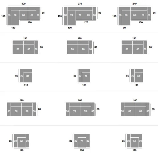 Sofá com Pouf e Assentos Deslizantes | Panama - 3 Assentos » L 240 cm