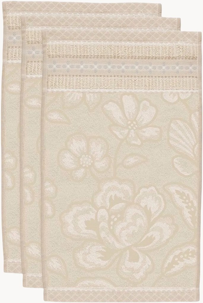 Toalhas de rosto em algodão felpudo Jasmin Jacquard, conjunto de 3