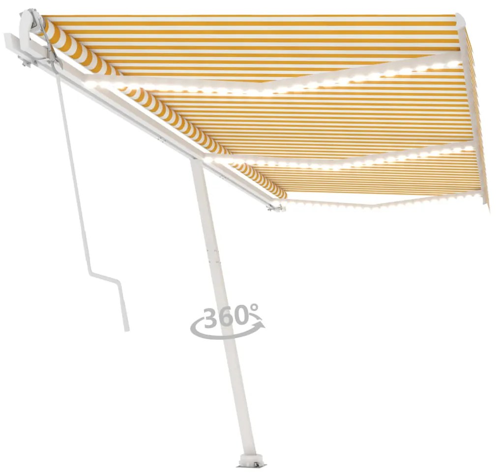 Toldo autom. LED e sensor de vento 600x350 cm amarelo/branco