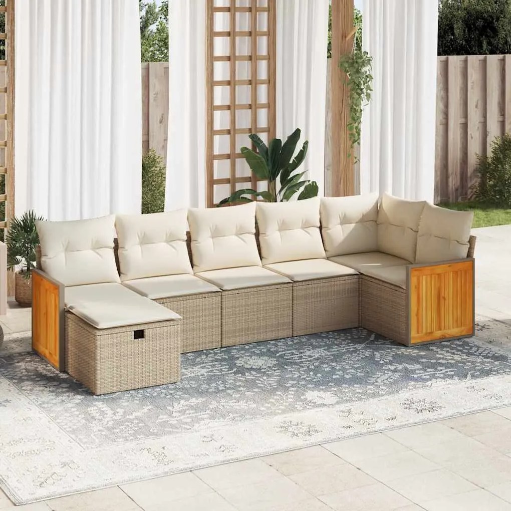 vidaXL 7 pcs conjunto de sofás p/ jardim com almofadões vime PE bege
