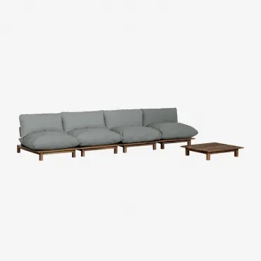 Conjunto De Sala Com Sofá Modular Reclinável De 4 Peças E Mesa De Centro Em Madeira De Acácia Brina Cinza Antracite - Sklum