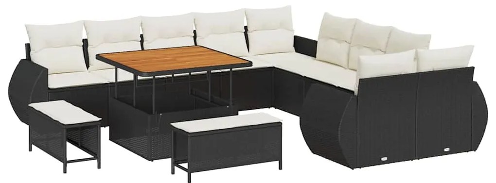 Conjunto de sofá de jardim com 13 peças e almofadas, em rattan sintéti