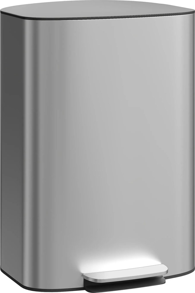 Caixote do lixo de cozinha de 50 L, com pedal, balde interior removível, tampa com fecho suave, 45,1 x 36,5 x 62,6 cm, cinzento