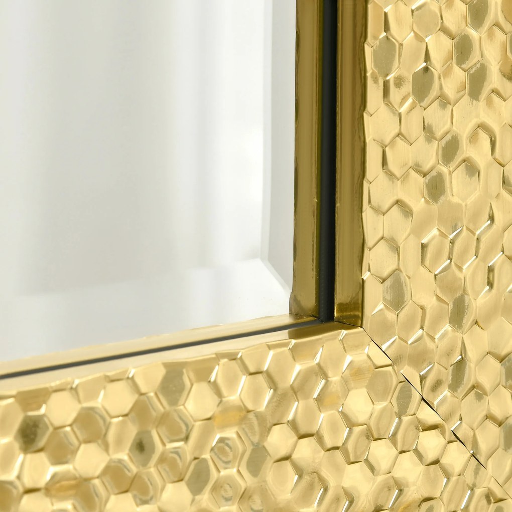HOMCOM Espelho de Parede 80x60cm Espelho Decorativo com 4 Ganchos e Estrutura de Mosaico 3D Estilo Moderno para Sala de Estar Dormitório Sala de Jantar Entrada Dourado