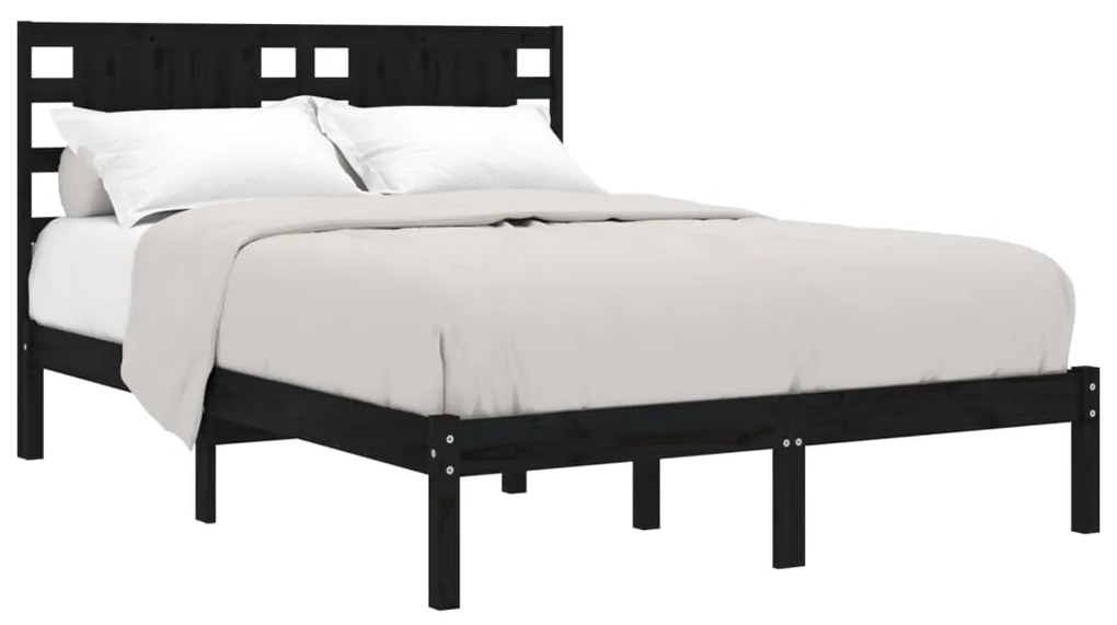 Estrutura de cama 200x200 cm pinho maciço preto