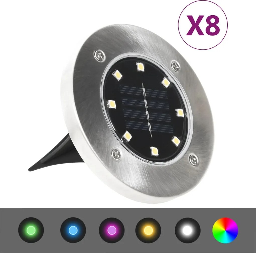 315695 vidaXL Iluminação LED solar de solo 8 pcs cor RGB