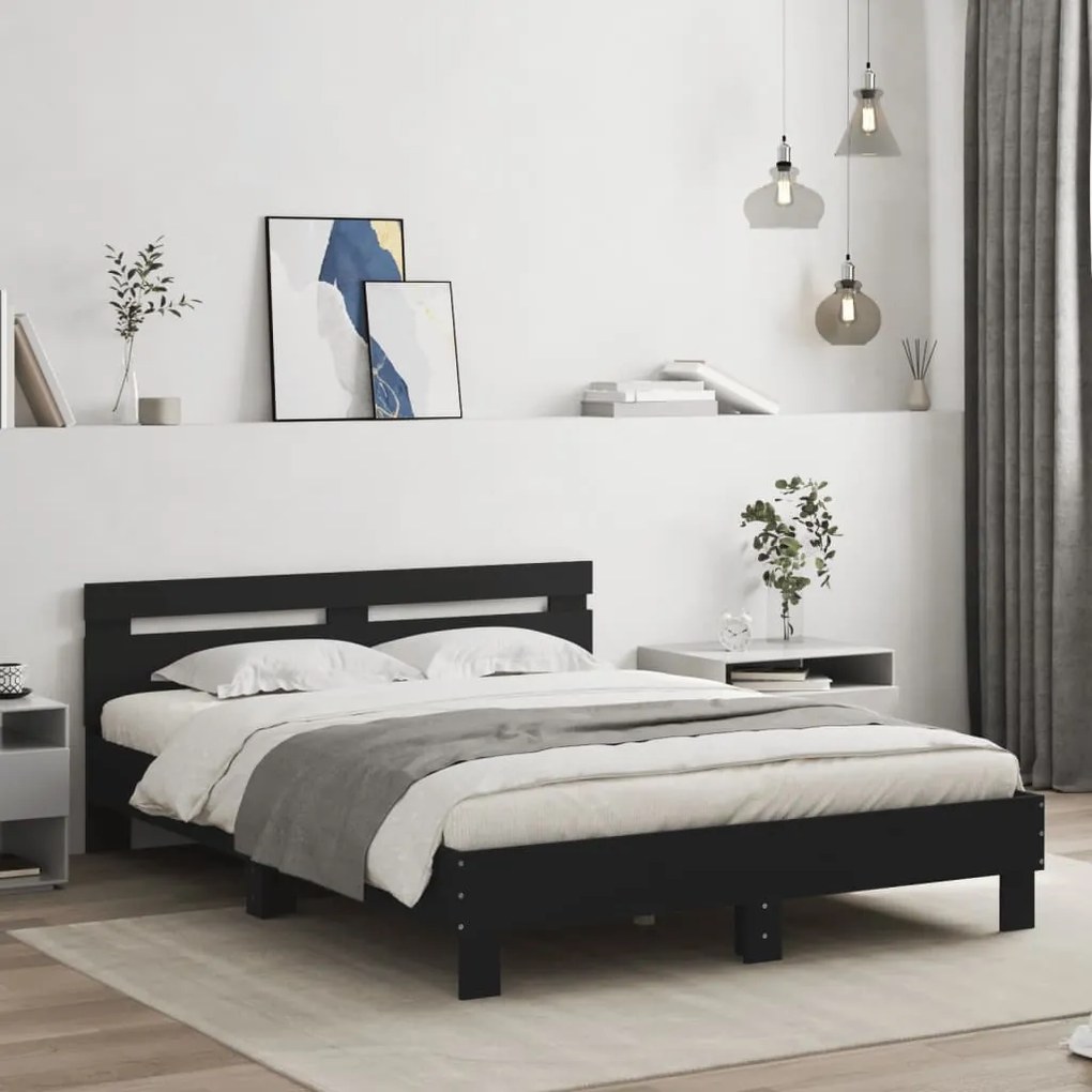 Estrutura de cama com LED sem colchão 150x200 cm preto