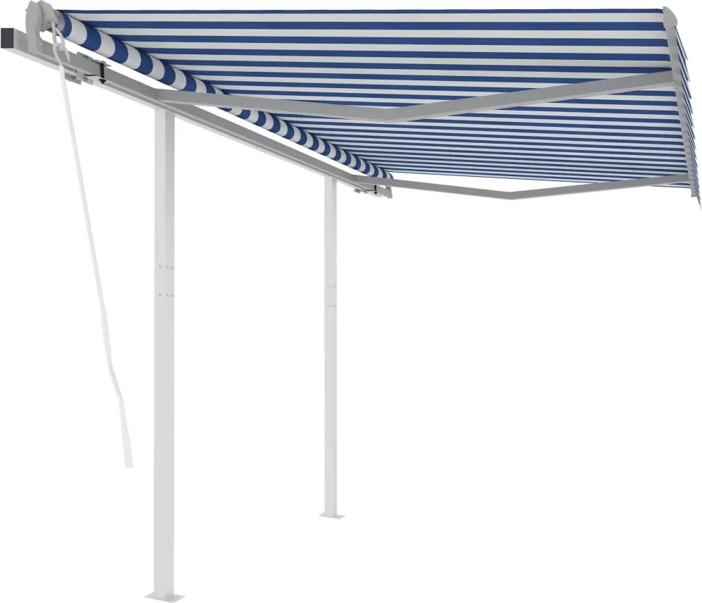 Toldo retrátil automático com postes 3x2,5 m azul e branco