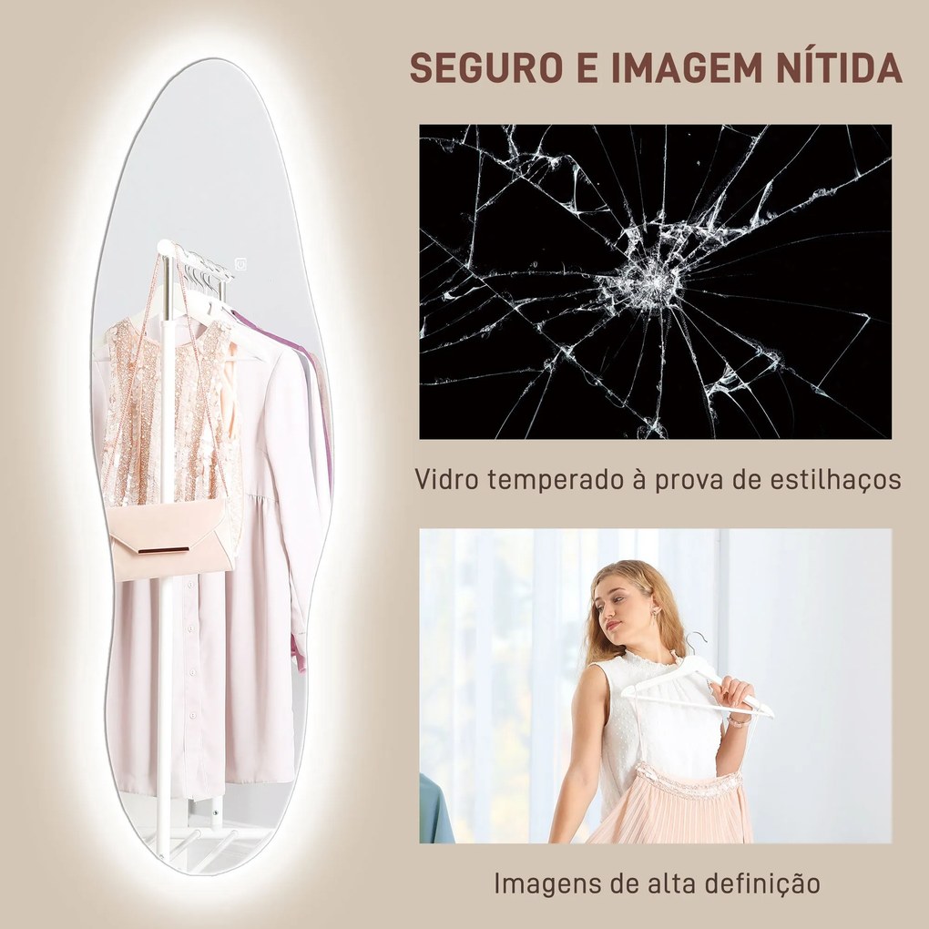 Espelho de Pé com Luzes LED 40x120 cm Espelho de Parede sem Moldura co