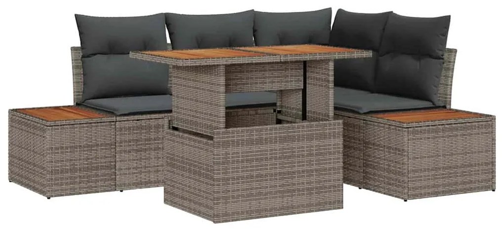 Conjunto de Jantar para Jardim com 5 Peças e Almofadas Cinzas em Ratta