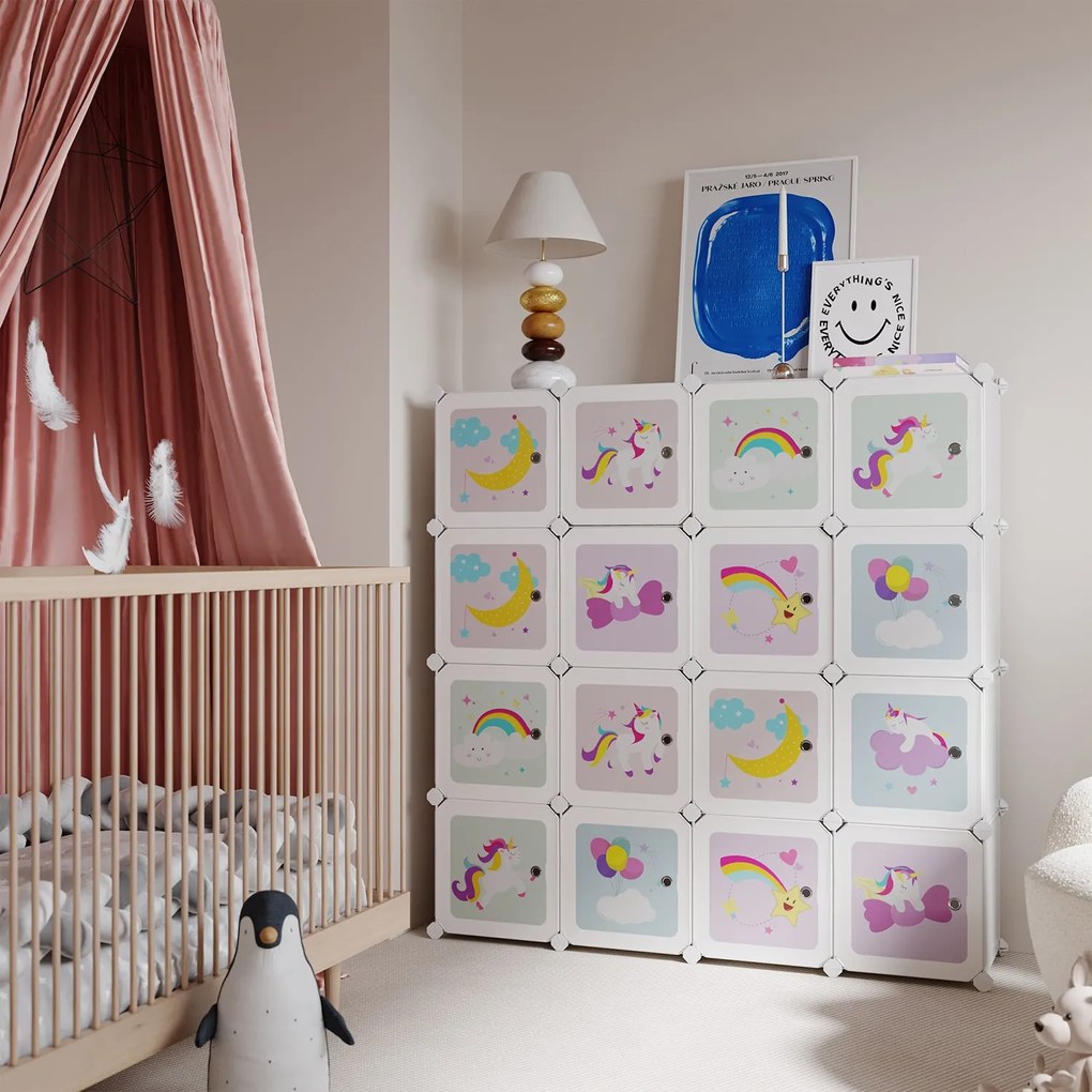 Estante infantil com 16 cubos com portas 123 x 31 x 123 cm Branca