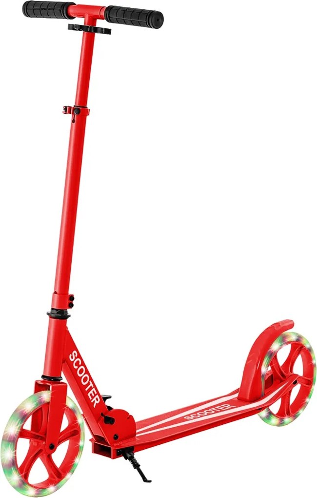 Trotinete para crianças com plataforma de alumínio, guiador ajustável em 3 posições e alça para crianças Vermelha