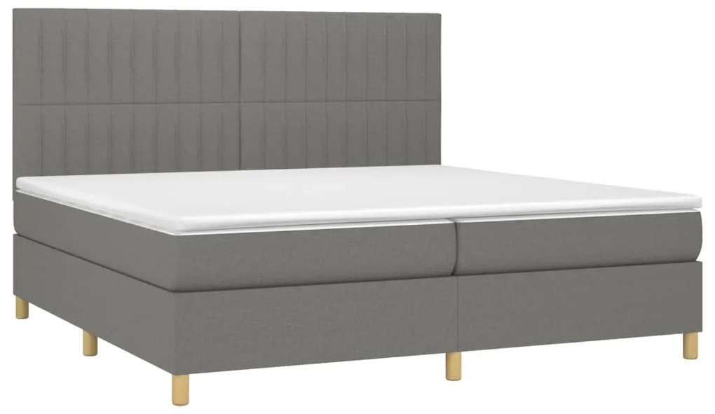Cama box spring c/ colchão e LED 200x200 cm tecido cinza-escuro
