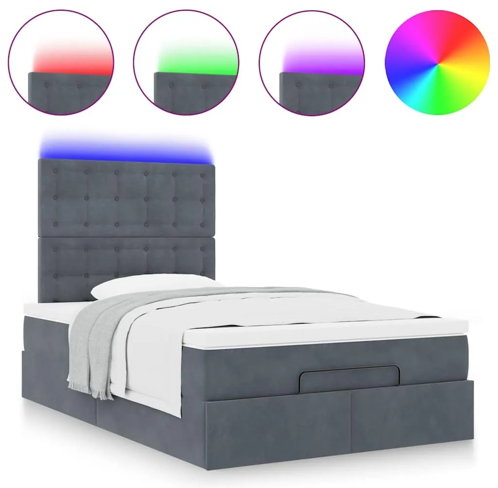 Estrutura de cama otomana com colchões cinza escuro Veludo