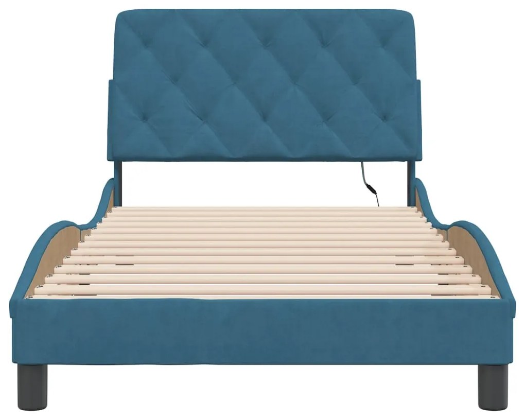 Estrutura de cama c/ luzes LED 100x200 cm veludo azul