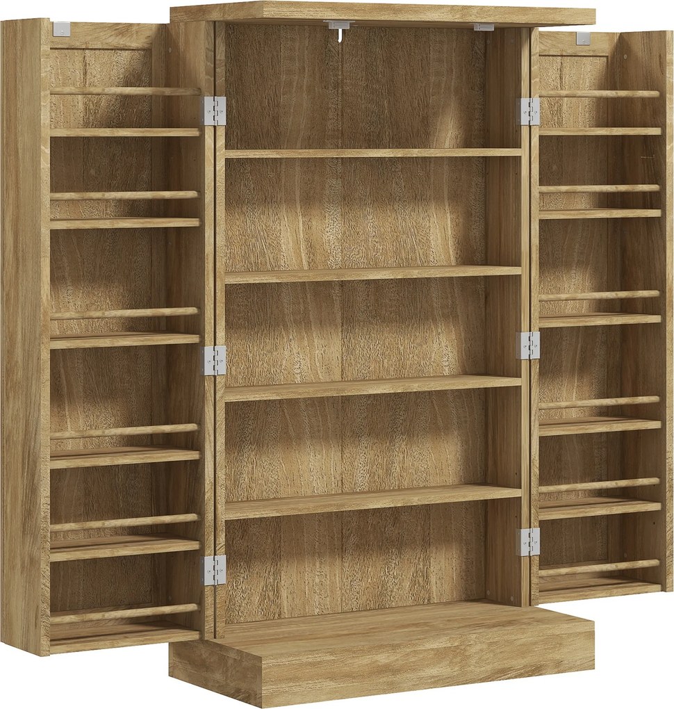 HOMCOM Armário de Cozinha Armário Despensa Cozinha com 2 Portas de Vime e 16 Prateleiras com Fitas Anti-tombo 60x30x104 cm Madeira | Aosom Portugal