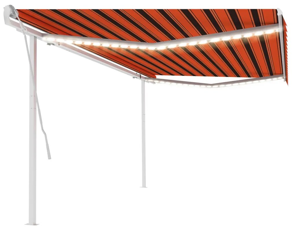 vidaXL Toldo retrátil manual com luzes LED 5x3 m laranja e castanho