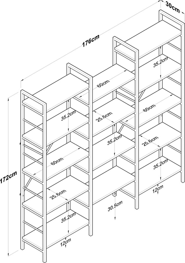 Estante "Noce Nero" - Nogueira e Preto - 176x172x30cm - Design Moderno