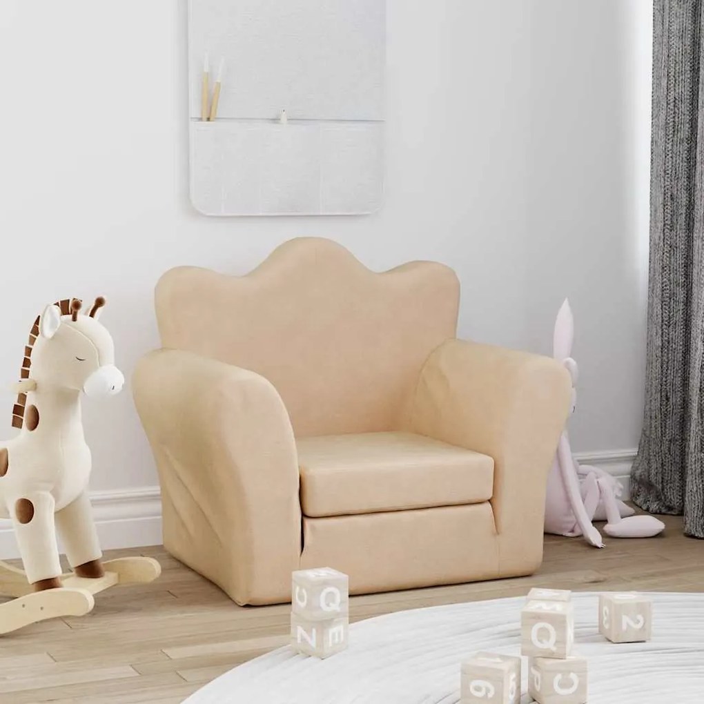 Sofá-cama infantil peluche macio creme