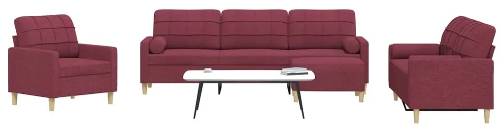 vidaXL 4pcs conjunto sofás c/almofadões/apoio pés tecido vermelhotinto