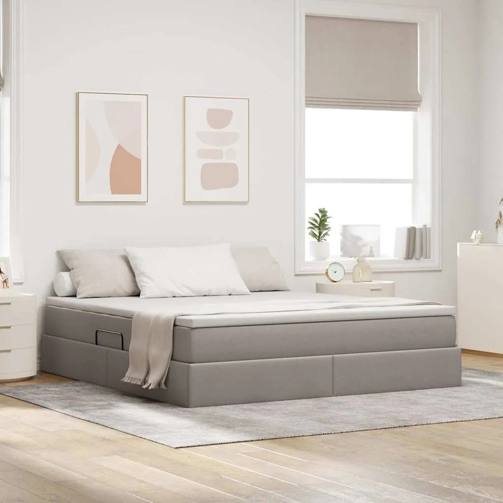 vidaXL Cama com arrumação e colchão Cinzento-acastanhado 160 x 200 cm