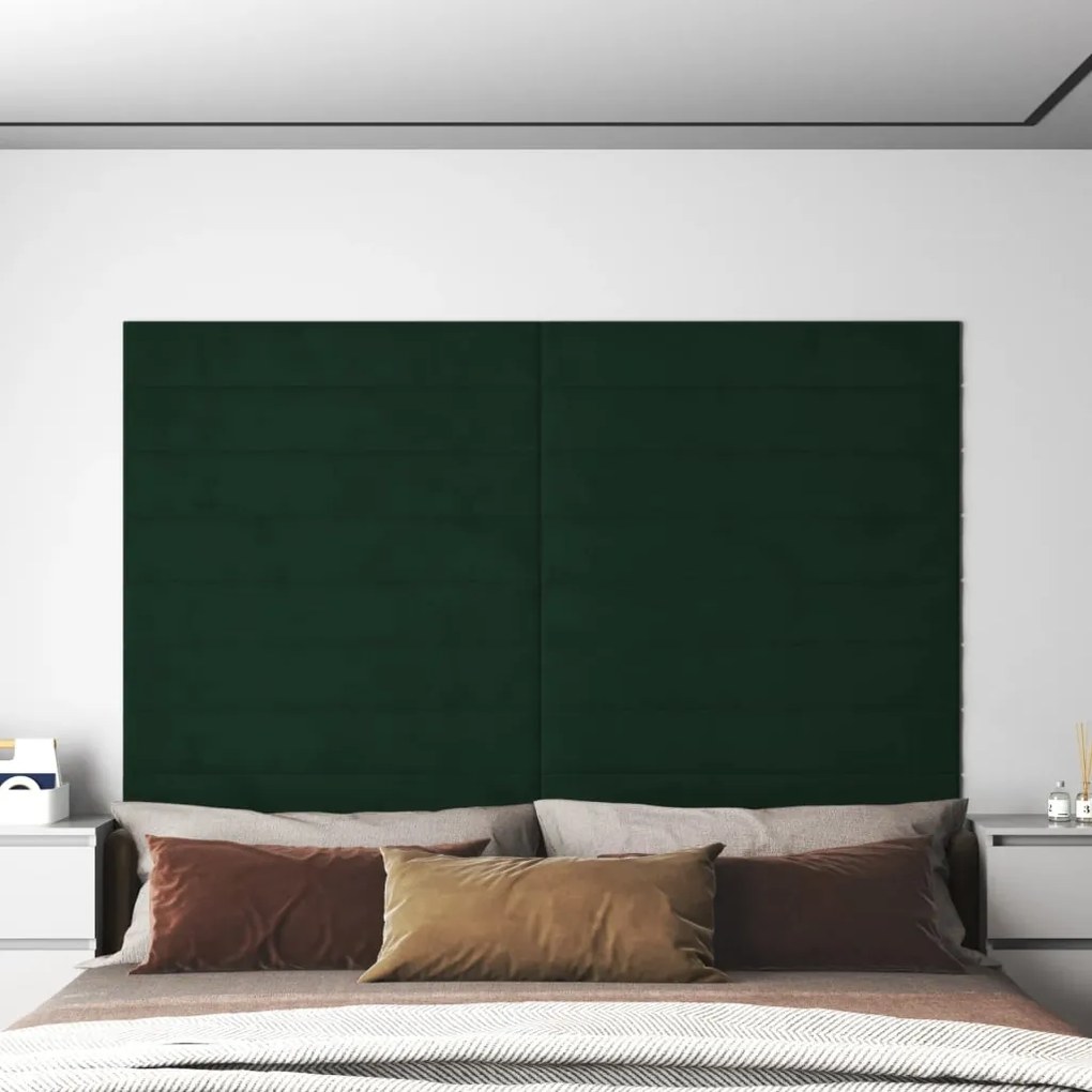 Painel de parede 12 pcs 90x15 cm veludo 1,62m² cor verde-escuro