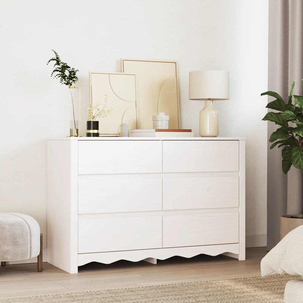 vidaXL Cômoda "DRAMMEN" Branca 111x43x73,5 cm Madeira Sólida Pinus