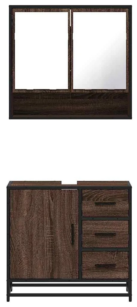 2 pcs conj. móveis WC derivados madeira cor carvalho castanho