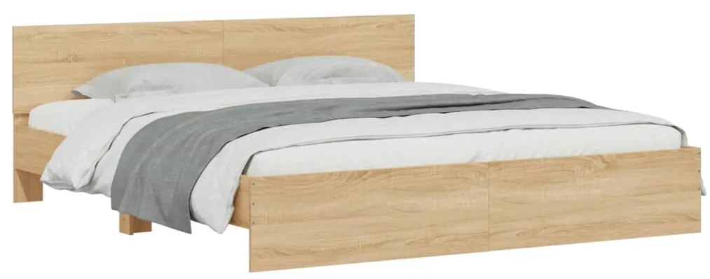 Estrutura cama c/ cabeceira/luzes LED 200x200cm carvalho sonoma