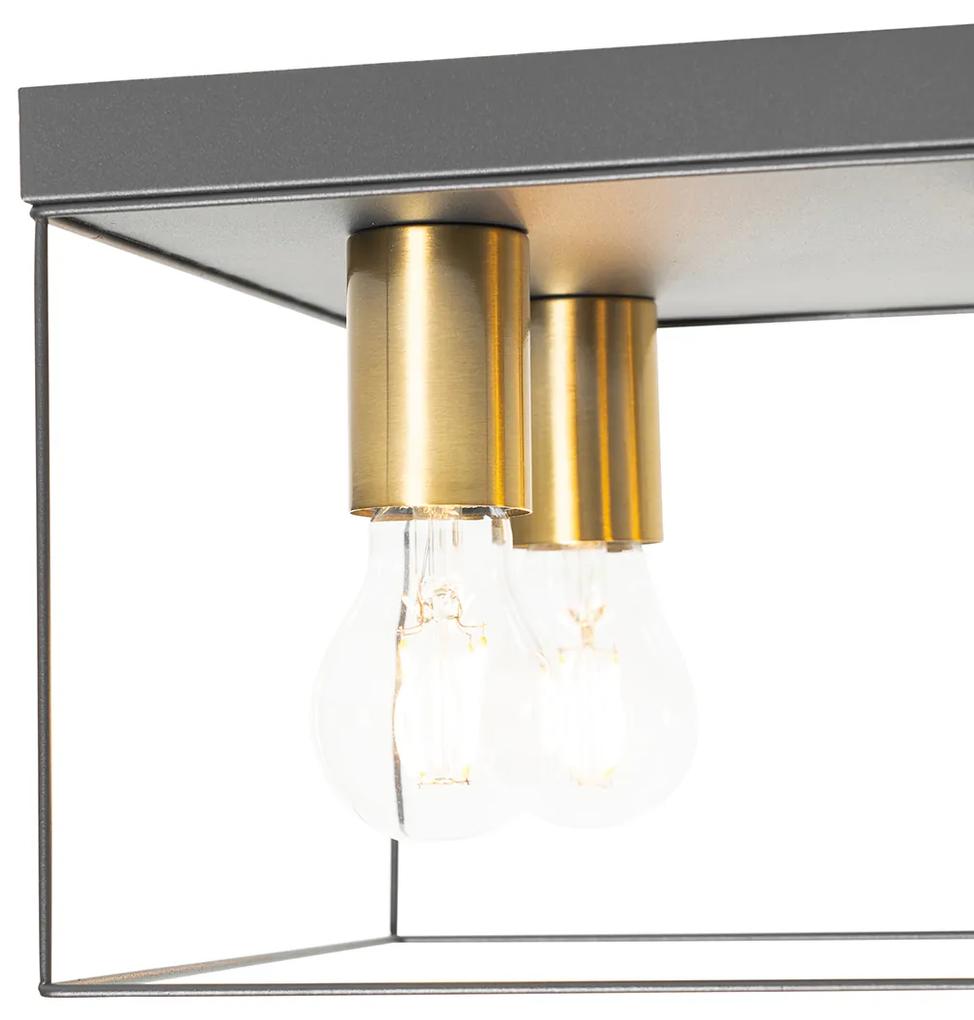 Candeeiro de teto minimalista preto com quadrado dourado de 4 luzes - Kodi Moderno