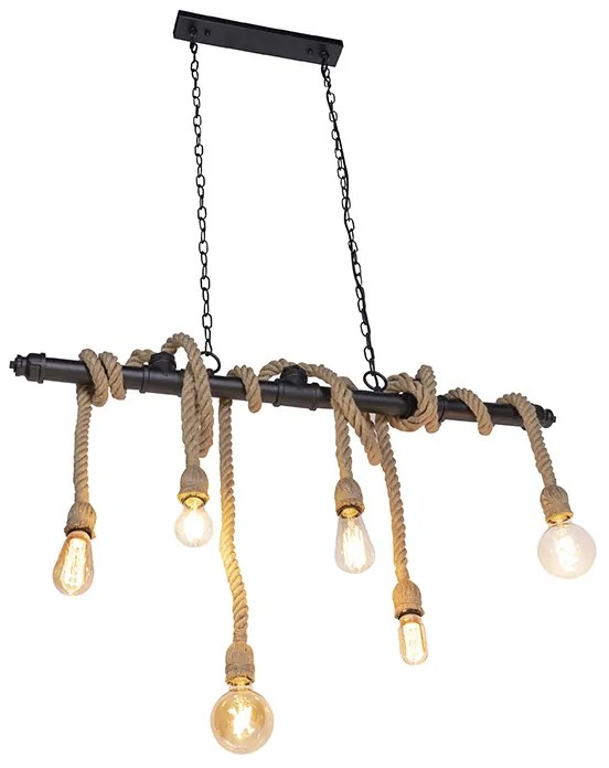 Candeeiro de suspensão industrial preto 6 luzes - Plural