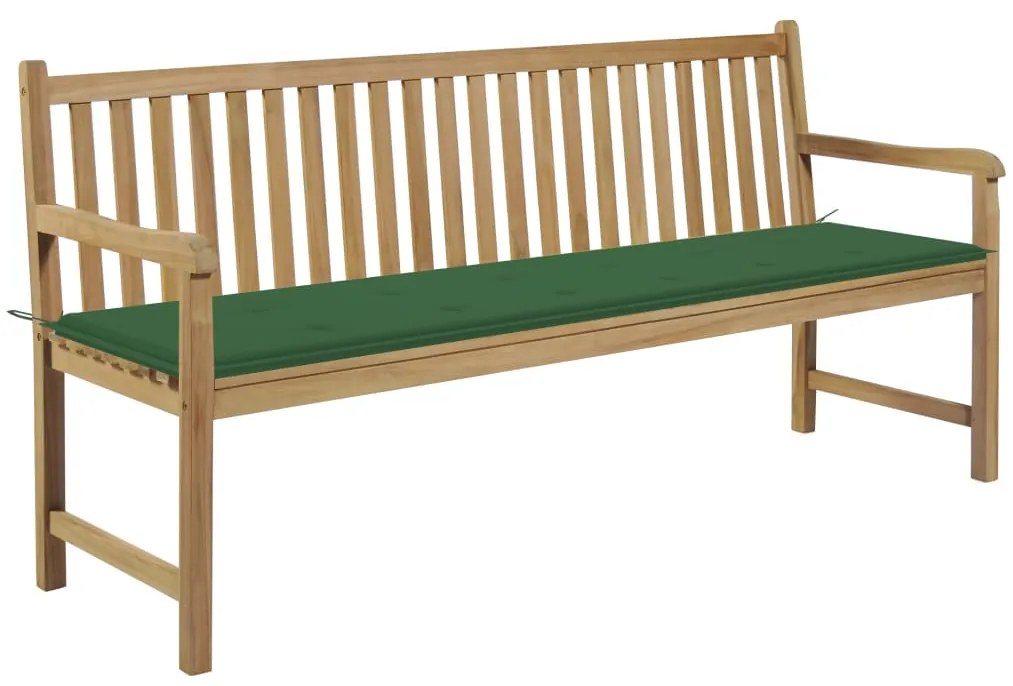vidaXL Banco de jardim c/ almofadão verde 175 cm teca maciça