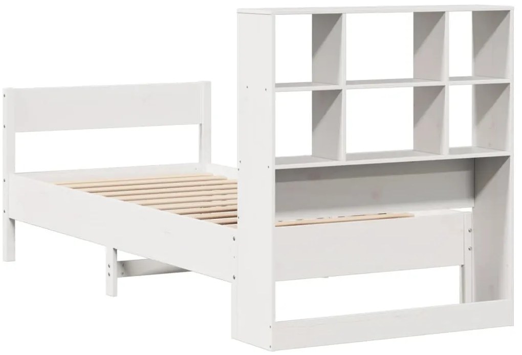 Cama com estante sem colchão 90x190 cm pinho maciço branco