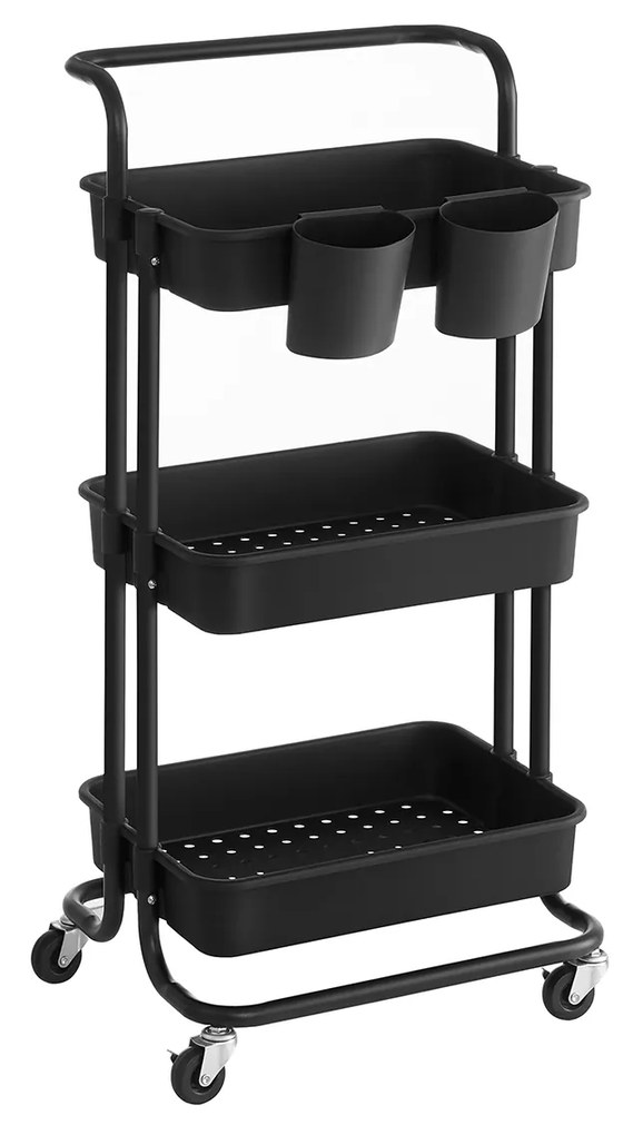 Carrinho de arrumação com 3 prateleiras | SONGMICS | 41.6 x 33.5 x 86.3 cm | preto | BSC067B01.