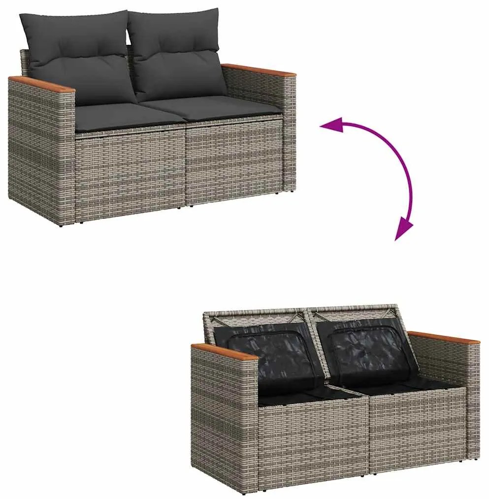 5 pcs conjunto sofás de jardim c/ almofadões acácia e vime PE