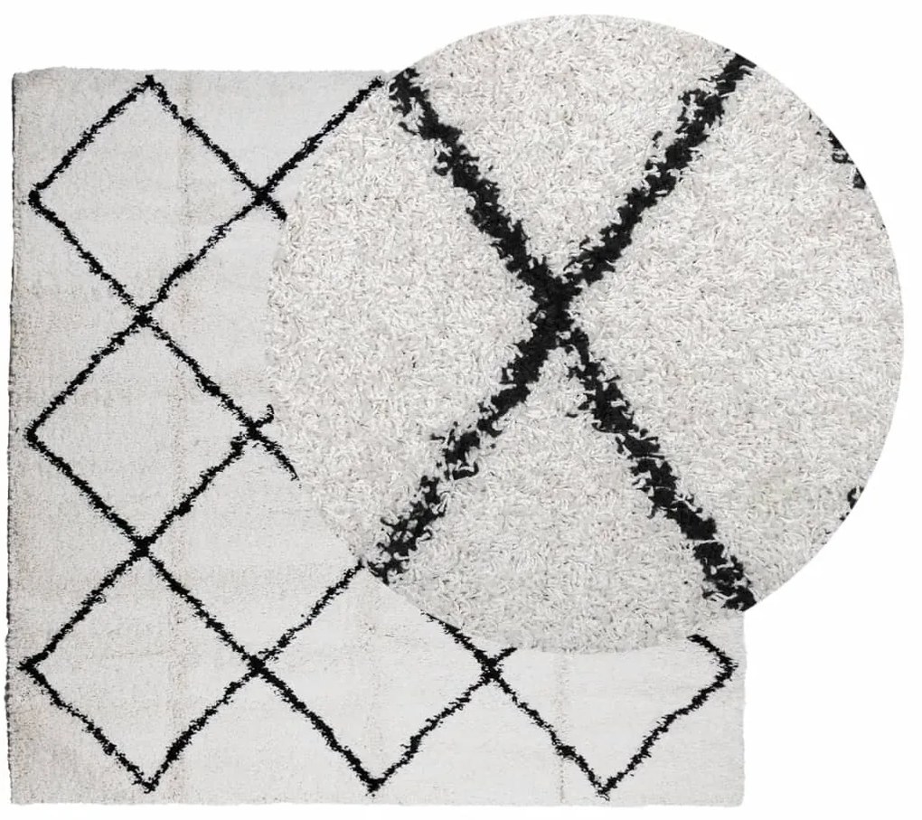 Tapete shaggy de pelo alto PAMPLONA 160x160 cm creme e preto